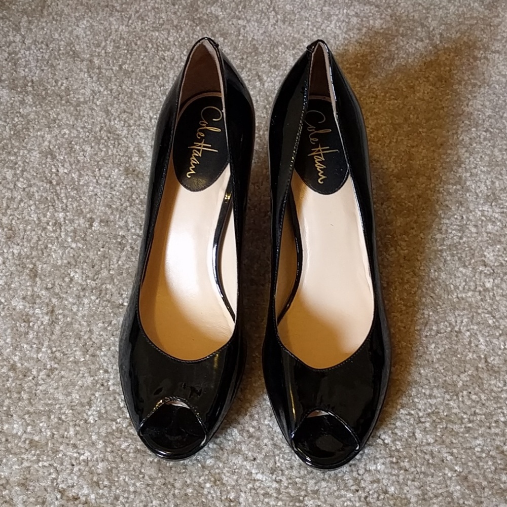 Cole Haan black peep toe heels, size 9