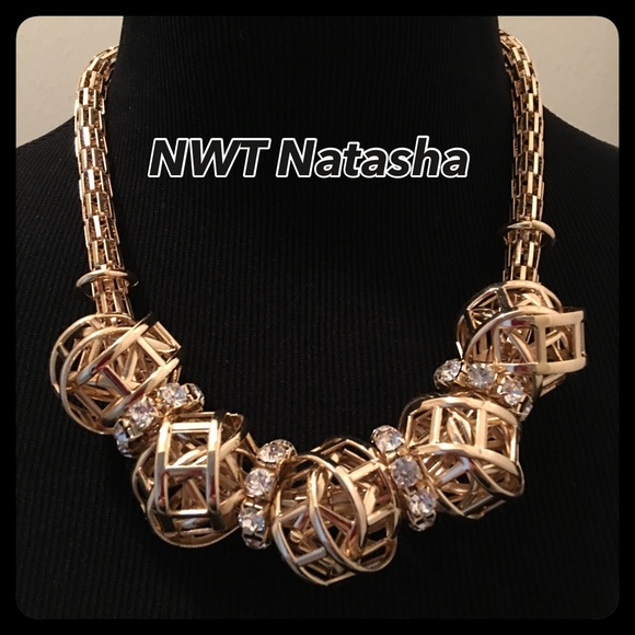 Natasha Jewelry - NWT Natasha Goldtone & Rhinestone Ball Necklace