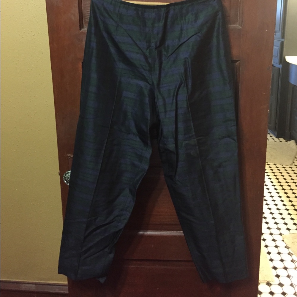 Talbots Christmas plaid 100% silk trousers