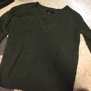 Olive green lace up sweater