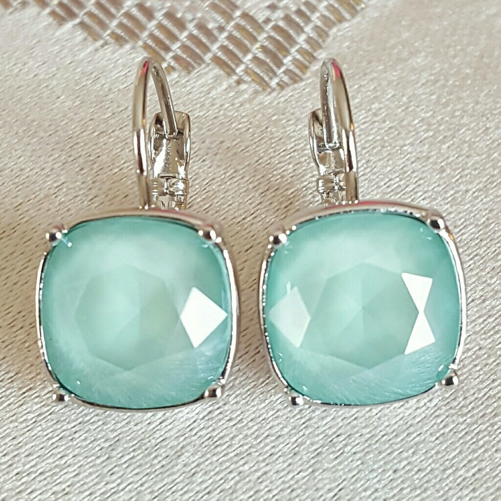 Mint Green Cushion Cut Drop Earrings