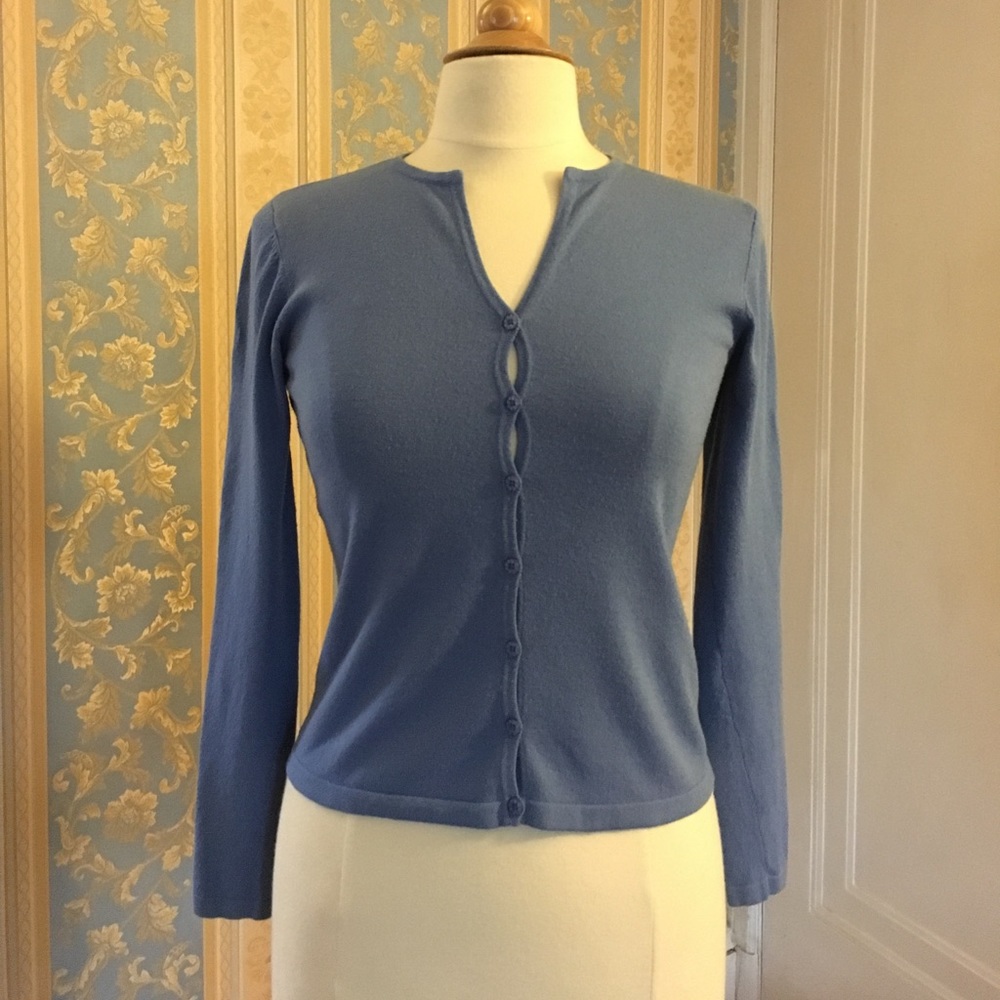 Blue button down cardigan.