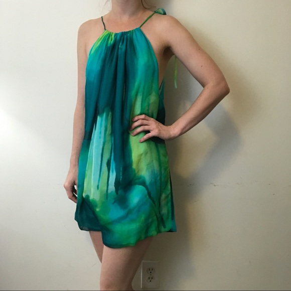 BCBGMaxAzria Dresses & Skirts - BCBGMaxAzria Green Blue Watercolor Cocktail Dress