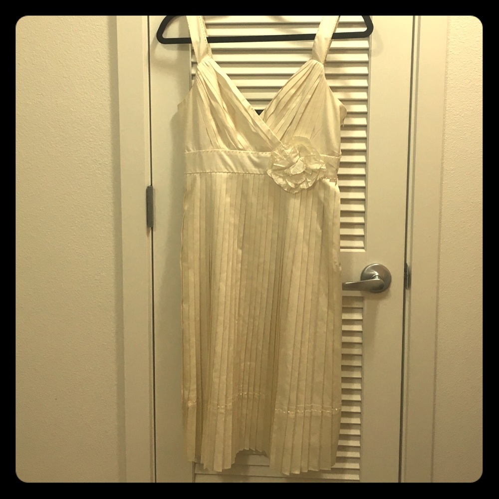 Column pleated BCBG ivory white dress 6