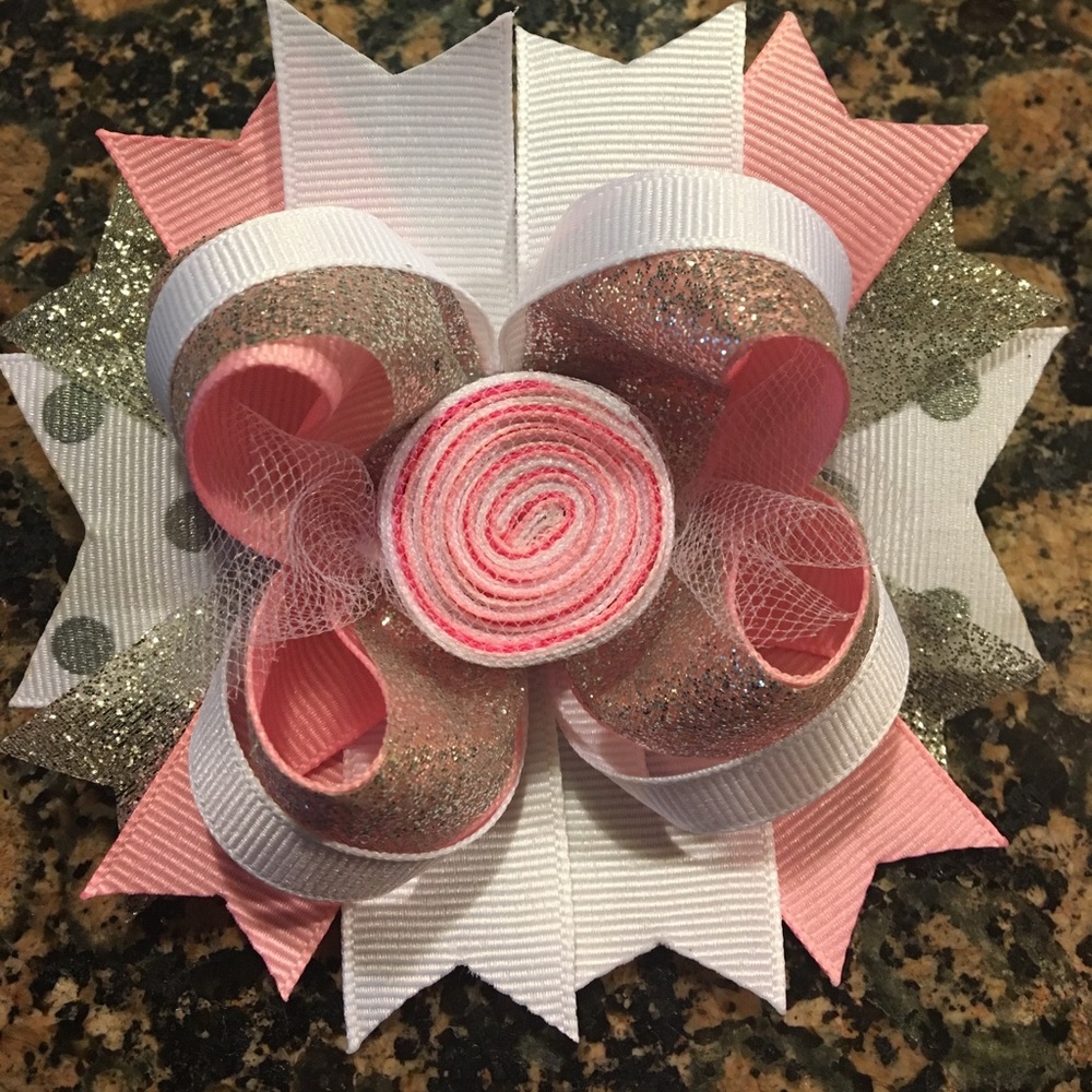 Pink & silver lollipop bow