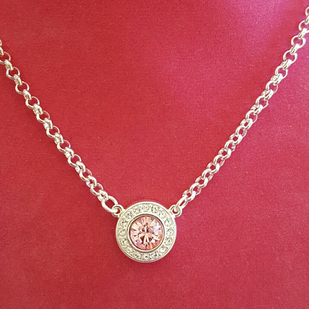 Birthstone Pendant Necklace w/ Clear Pave Crystals