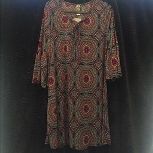 Printed Dress with Bell Sleeves Size L