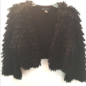 INC Black Shaggy Loop Yard Cropped Jacket