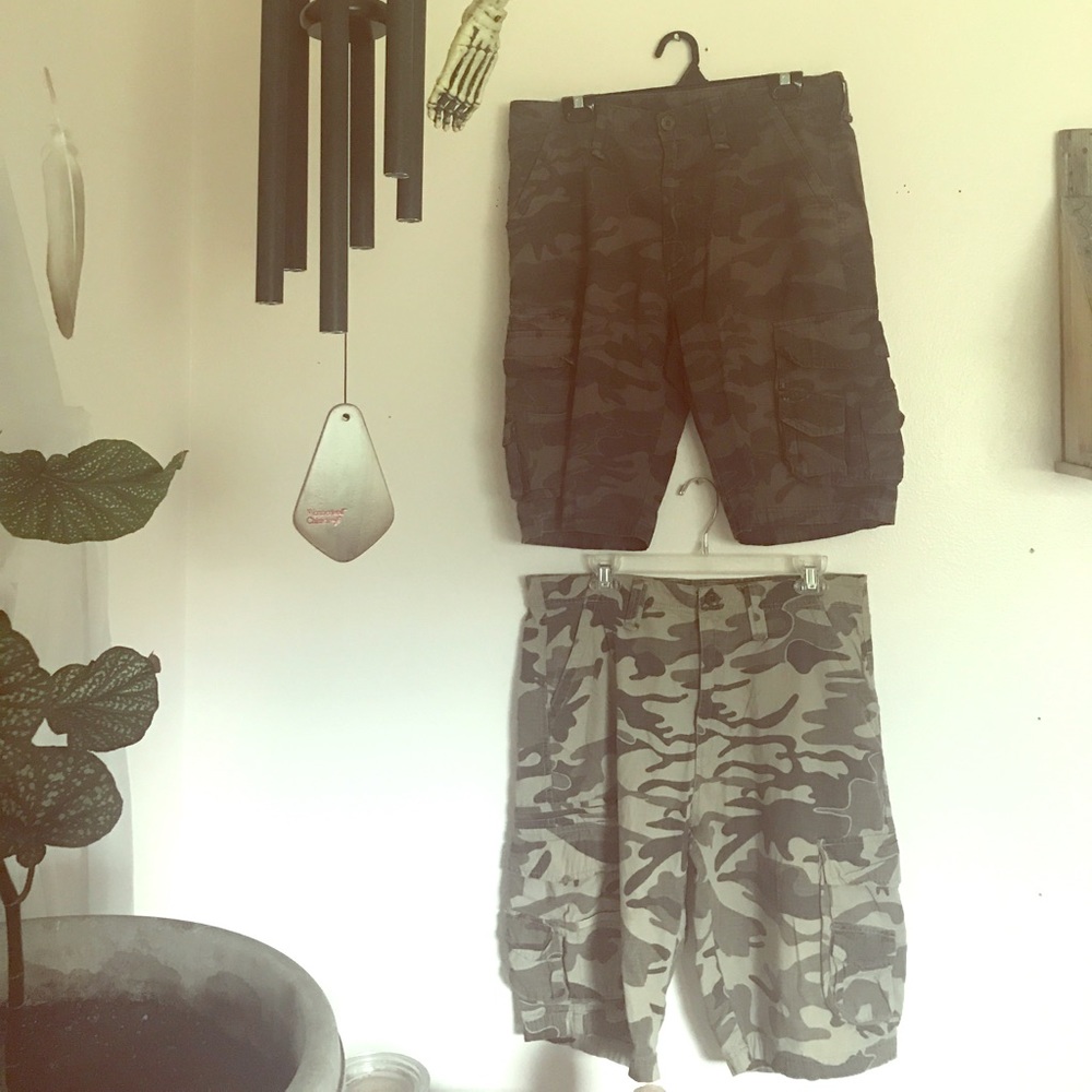 2 pairs for $35 • camo cargo shorts