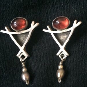 Sold Vintage Sterling & Cherry Amber Artisan Earrings