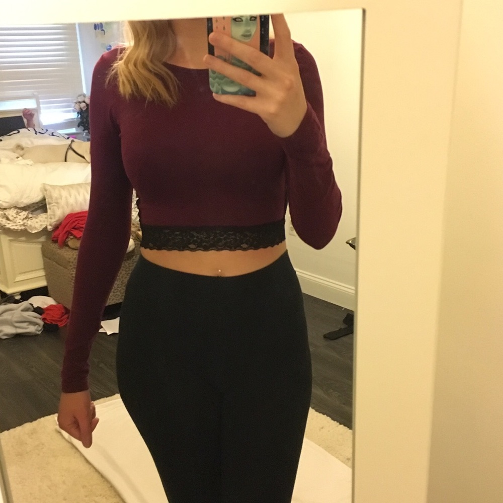 Maroon cotton crop top with black lacing