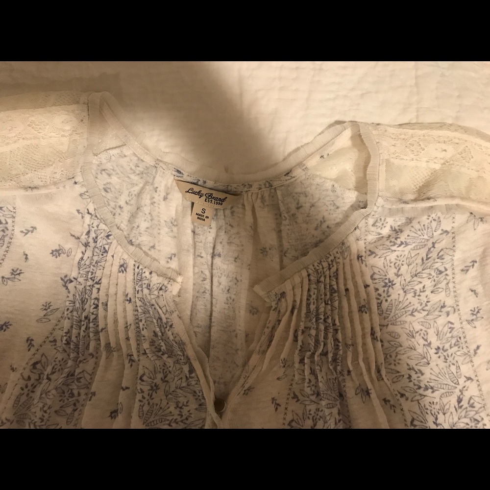 Lucky Brand cream and soft blue shirt