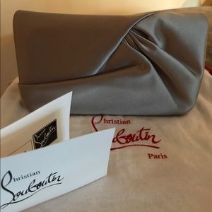 Christian Louboutin Satin Silver Clutch