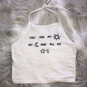 Brandy Melville Embroidered White Halter