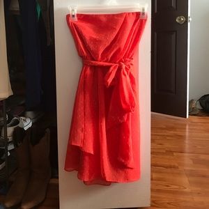 Strapless peach mini dress