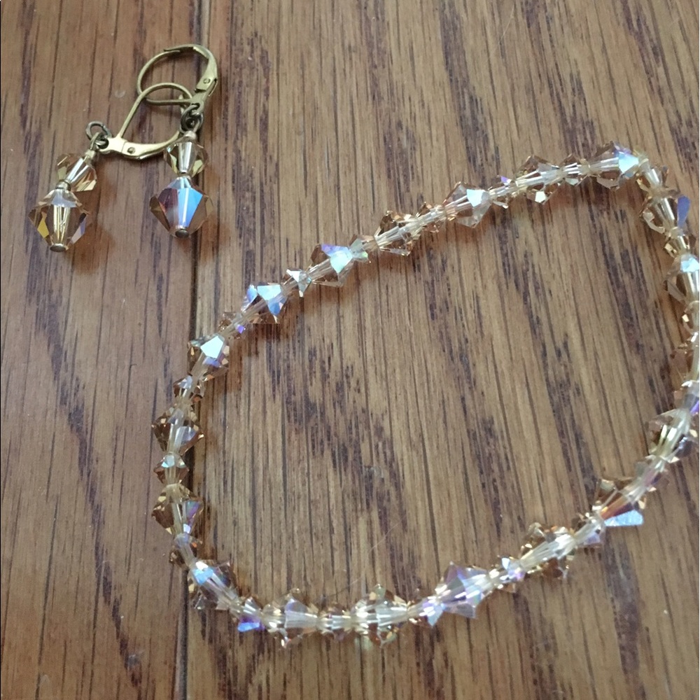 Gold Swarovski crystal bracelet &matching earrings