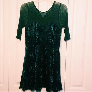 Emerald Green Velvet & Mesh Skater Dress