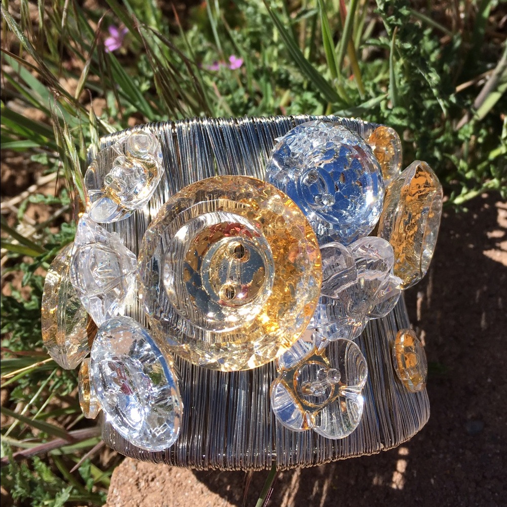 Silver wrap bangle cuff bracelet BEST button AB C!