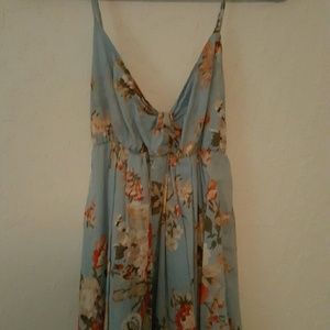 Super cute light blue flower print strap dress