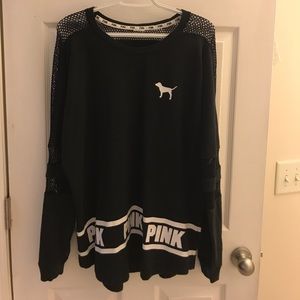 Pink by VS Varsity Crewneck Mesh Sleeves