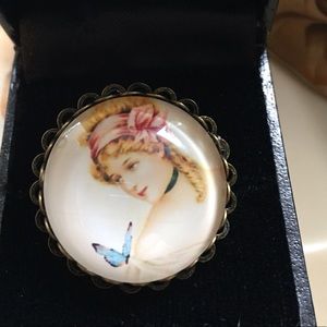 Victorian Girl Glass Cabochon Ring