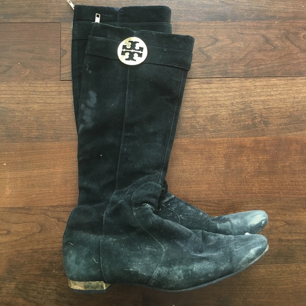Tory butch suede boots black