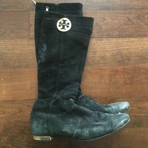 Tory butch suede boots black