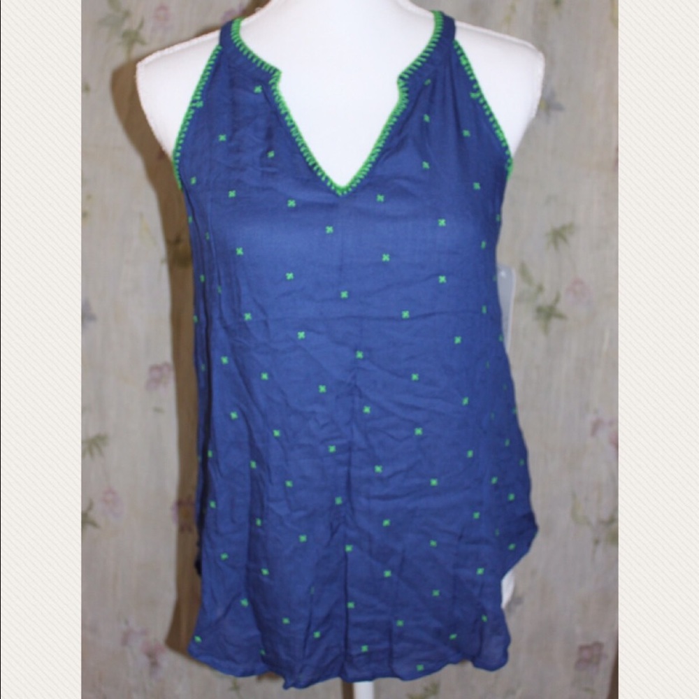 NWT Ella Moss embroidered boho V neck tank top