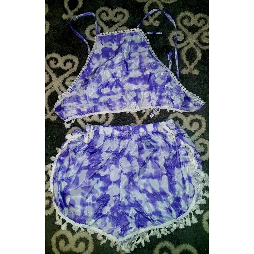 Purple White Water Color Print 2 Piece Romper