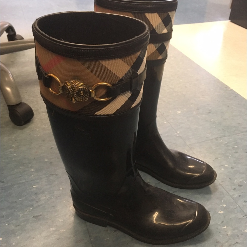 Burberry Aberdale Owl Detail Canvas Rainboots