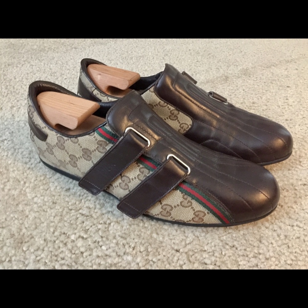 Gucci Men's Monogram Velcro Sneakers Brown Sz 9.5