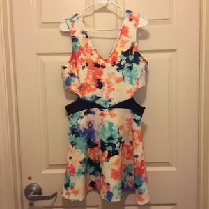 Bright Floral Pattern Women's Cutout Mini Dress