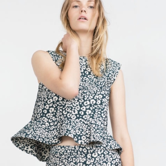 Zara Tops - ZARA ANIMAL PRINT TEXTURED STRUCTURED PEPLUM TOP