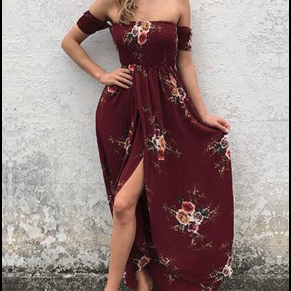 Burgundy off the shoulder dress