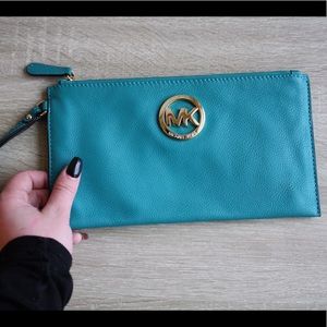 Michael Kors dark teal clutch with strap