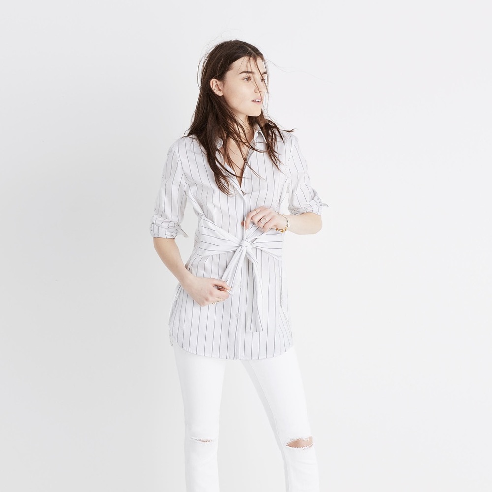 ISO Madewell Striped Button Down Tie Shirt Size S