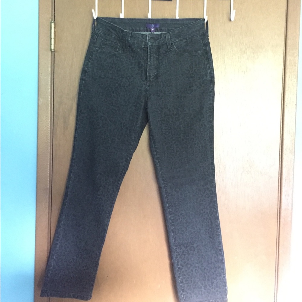 Black leopard print denim jeans
