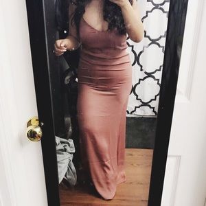 Pink Satin Formal Maxi Dress