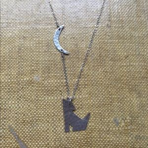 Silver Nashelle Wolf Howling at the Moon Necklace