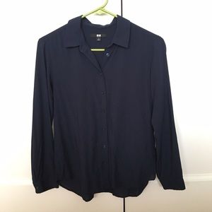Uniqlo Navy Rayon Button Down Small