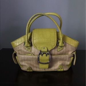 Cole Haan Amanda Satchel(Natural Straw/Lime Green)