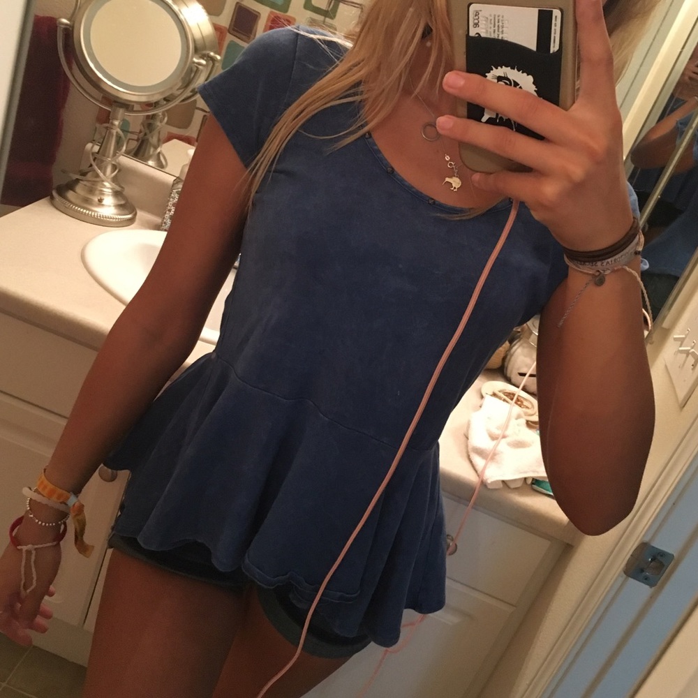 denim looking studded peplum top