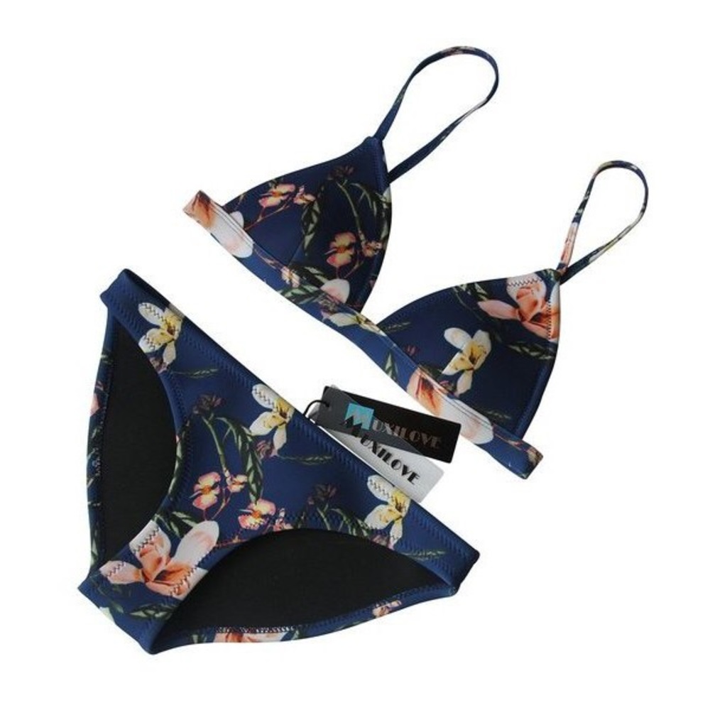 Neoprene bikini navy floral