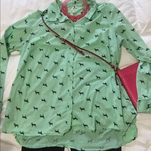 Puppy Dog Print Button Up Tunic Top