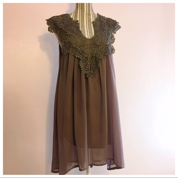Dresses & Skirts - 💋Coffee Lace Crochet Boho Tunic 💋 Size Large