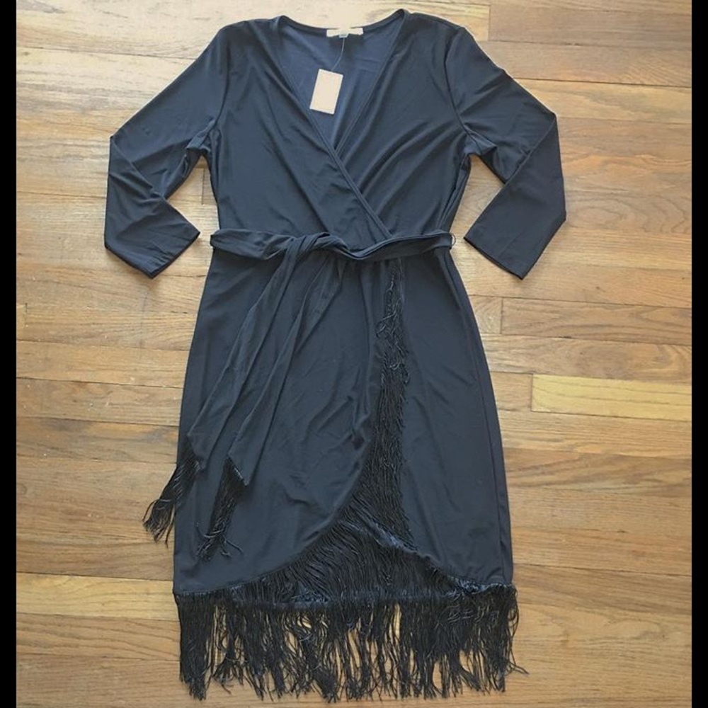 Black wrap fringe dress Stevie
