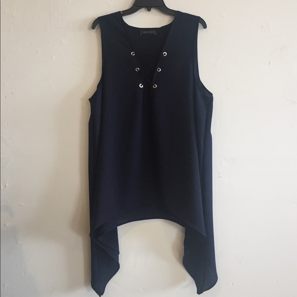 Blue lace up tank top