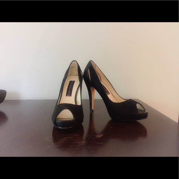 Steven by Steve Madden Black Suede Peep Toe Heels - Picture 2 of 4