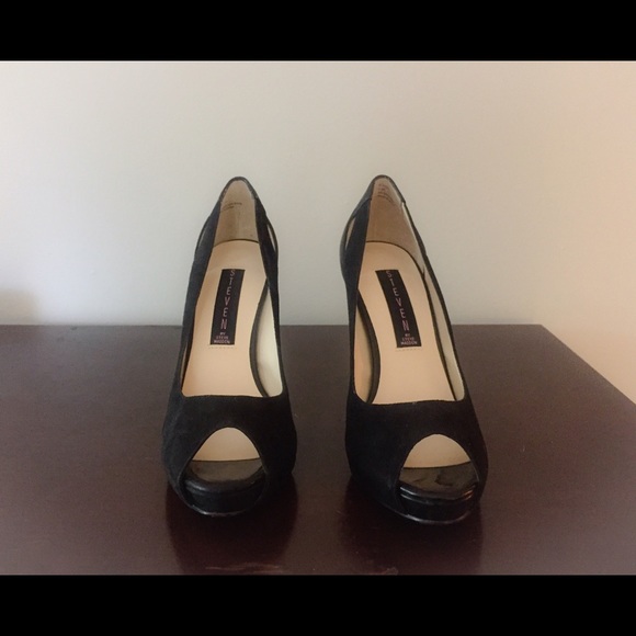 Steven by Steve Madden Black Suede Peep Toe Heels - Picture 3 of 4