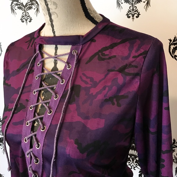 ๐ NWT! Purple Camo Lace Up Top! - Picture 3 of 6